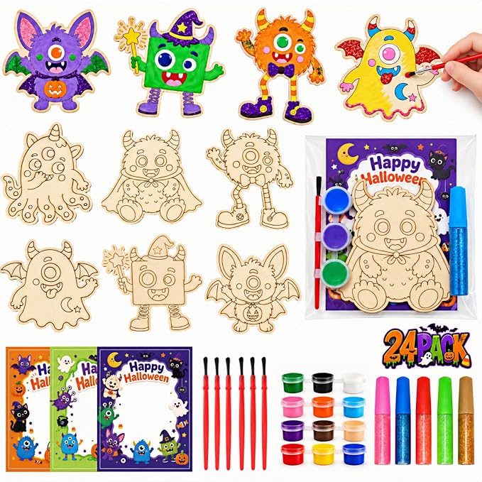 24Pcs Halloween Crafts for Kids – Halloween Monster Painting Crafts Kit