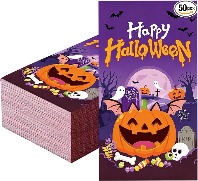 Halloween Napkins, 50 Pcs 3-Ply Disposable Halloween Guest Paper Napkins - skull toilet paper