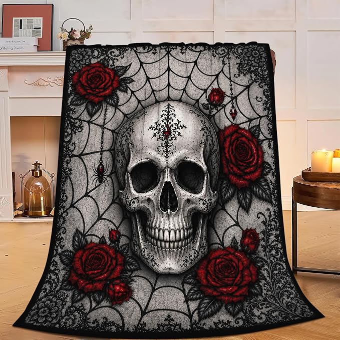 Gothic Skull Blanket Plush Throw Gifts for Women Girls Kids 40"X50" - skull bedding