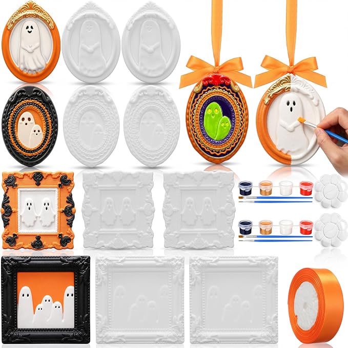 Zubebe 12 Set Halloween Ghost Ceramic to Paint, Color Your Own Photo Frame - skull painting