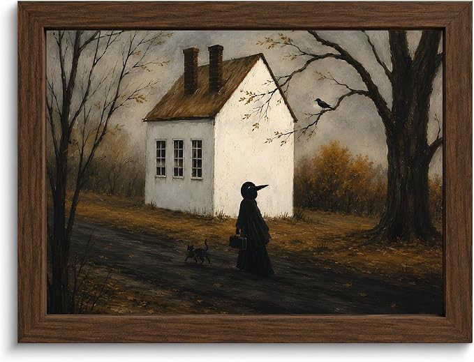 YPDQJW Vintage Witch Wall Art, Framed Halloween Black Cat Print, 10x8 in - skull wall art