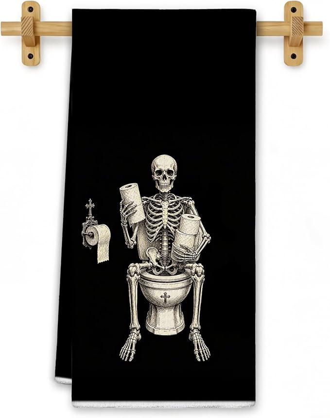 Gothic Halloween Skeleton Bathroom Hand Towels, 16x24 Inch - skull toilet paper