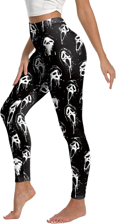 Women Halloween Leggings Pumpkin Skulls Printed Soft Stretchy Tights - skull jacket