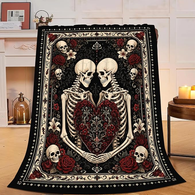 Gothic Skull Throw Blanket Dark Romantic Skull Stuff Gifts 40''X50'' - skull blanket