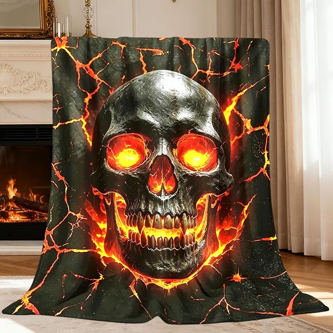 Skull Blanket Gifts for Men Women Boys Girls, Unique Soft Funny Cool Skull Throw Blanket Gifts for Kids Adults, Warm Cozy Lightweight Plush Fleece Flannel Throw Blankets 50"x40" for Bedding Couch - skull bedding