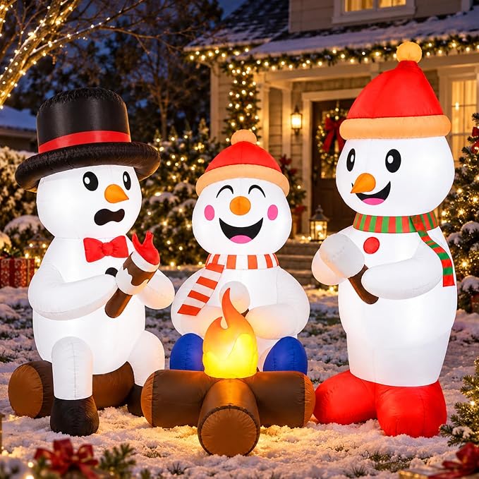 6FT Christmas Inflatable Snowman Campfire Decoration Blow Up Decor - skull inflatable