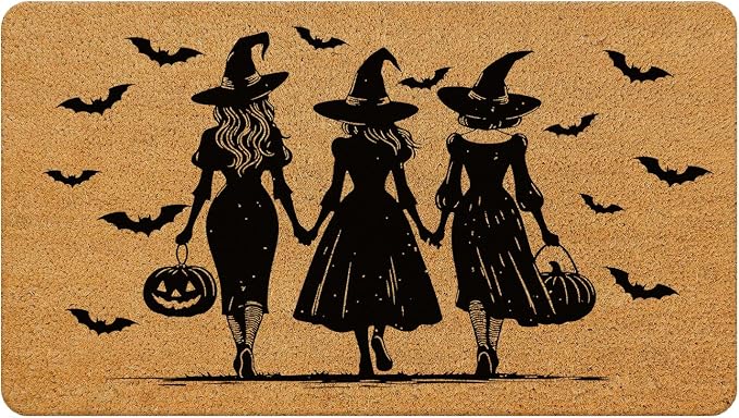 KEUSPI Halloween Witchy Door Mat,Witch Girl Spooky Pumpkin,17×30 Inches