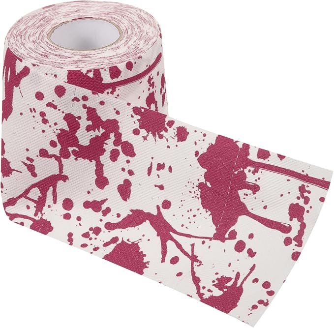Veemoon 1 Roll Bloody Toilet Paper Halloween Prank Prop, Bathroom Tissue - skull toilet paper