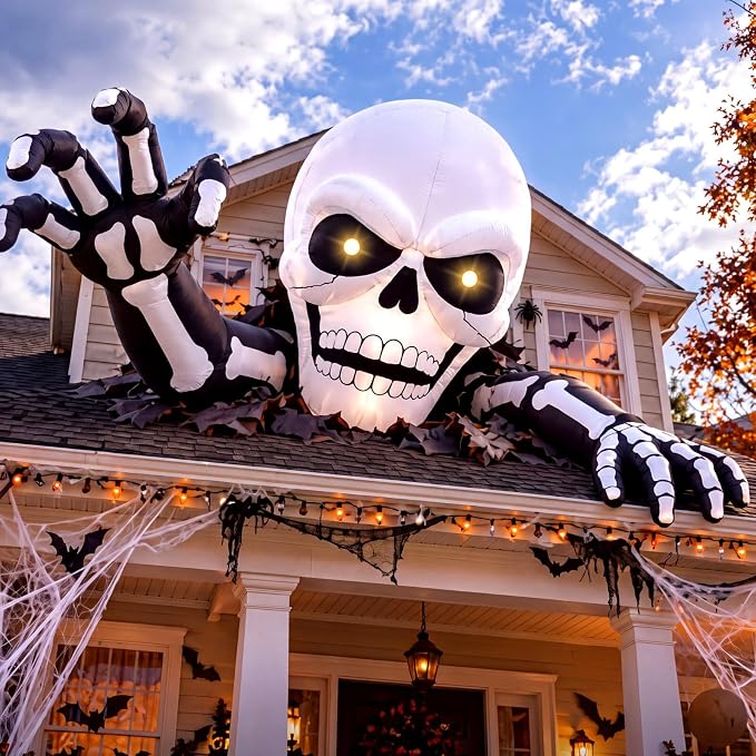 3 Pcs Giant Halloween Inflatable Skeleton with LED Lights Outdoor Decors