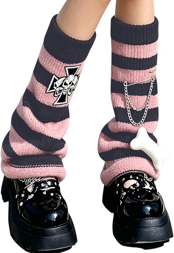 YELAIVP Women's Y2K Leg Warmer Decadent style Socks with Chain Embellishments for Harajuku Goth Grunge Fashion - sugar skull costume