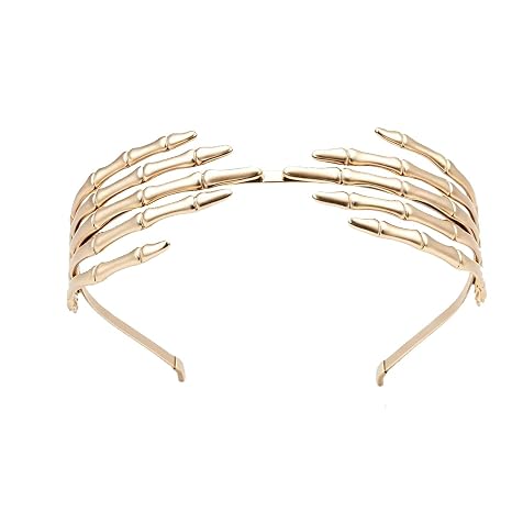Women Trendy Halloween, Accessory Skull Headband, Gold Skeleton Hand Halloween Headbands, Gothic Head Bands Fashion Skeleton Hair Accessory, Gothic Head Band. - skull headband