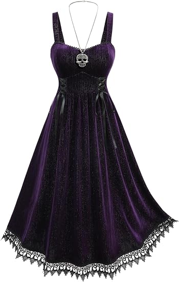 ROSE GAL Plus Size Women Gothic Glitter Party Dress Dark Romantic Swing Alternative Tank Dress - sugar skull dress