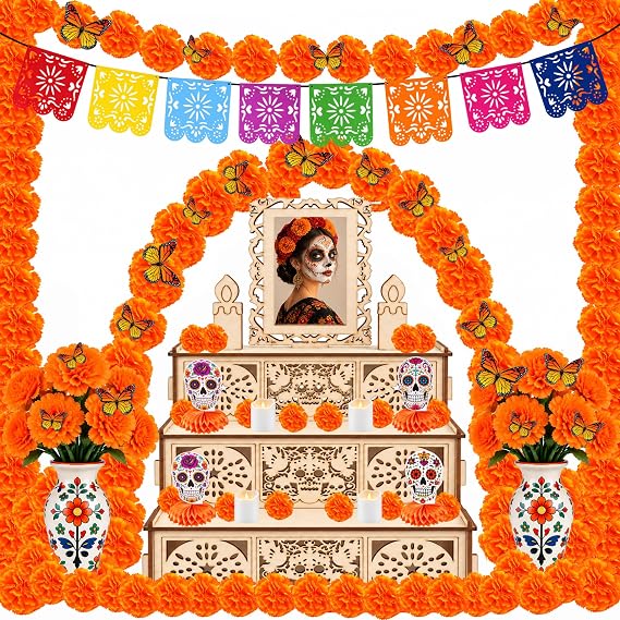 Dia de Los Muertos Decorations, Wooden Day of the Dead Ofrenda Altar Kit - skull plate