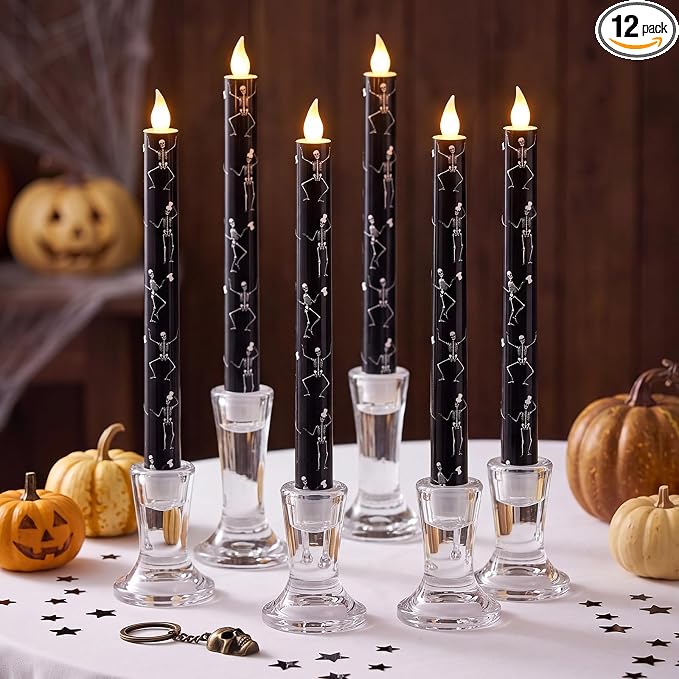 Fumete 12 Pack Skull Flameless LED Candles Flickering 10.2 Inch Halloween - skull candle