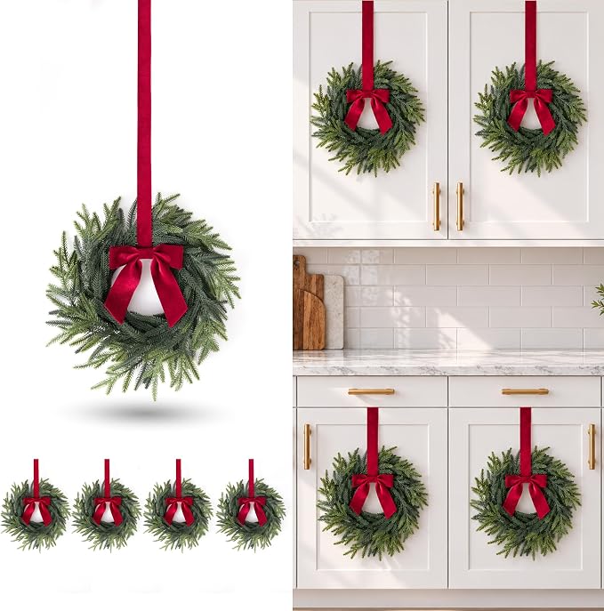 4-Pack Small Christmas Cabinet Wreaths for Kitchen, Norfolk, 10" - skull wreath