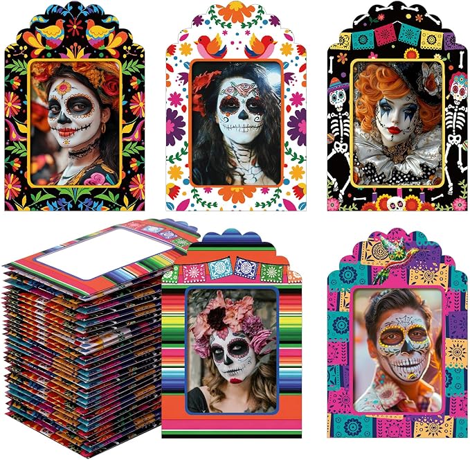 50 Pcs Dia De Los Muertos Altar Paper Picture Frames Day of The Dead Decor - skull figurine