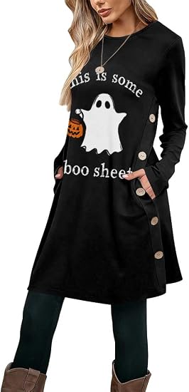 Poetsky Fall Dresses for Women 2026 Long Sleeve Mini Short Flowy Dress - sugar skull dress