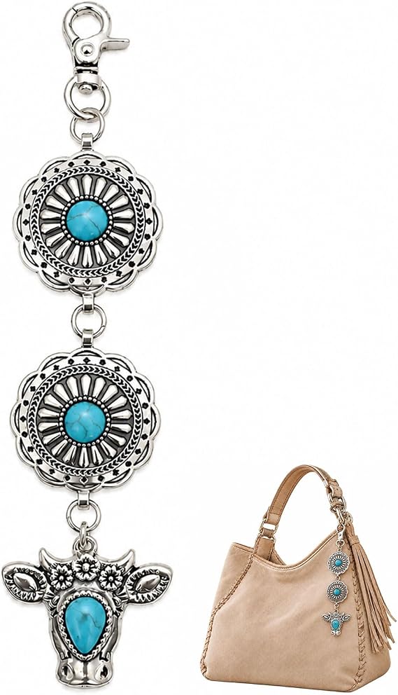 Fizzlup Western Bag Charms, Cowgirl Purse Charm Longhorn Skull Keychain - sugar skull handbags for sale