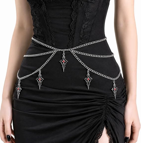 Gothic Layered Waist Chain, Dark Witch Chain Belts for Women - skull wallet