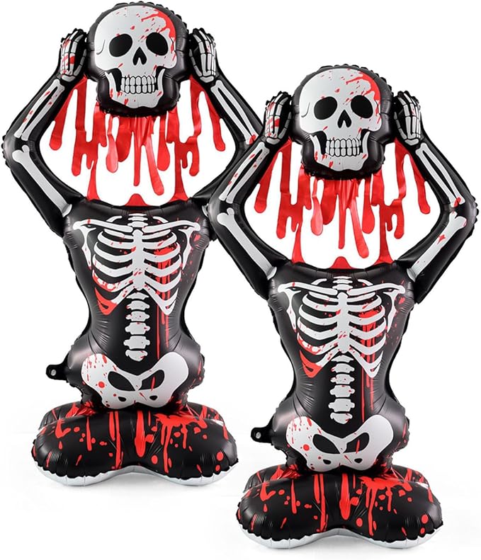 Halloween Balloons,2Pack Self Standing Skull Balloons,Halloween Decorations - skull inflatable