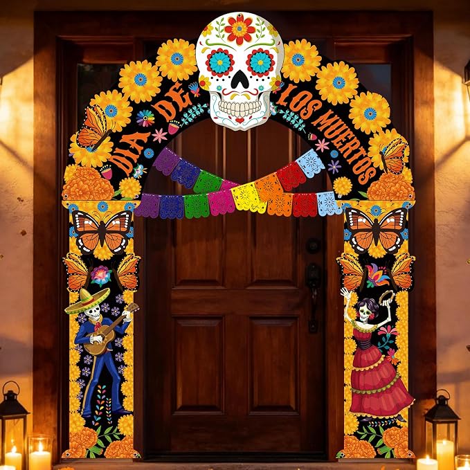 5 Pcs Dia de Los Muertos Decorations, Mexican Day of the Dead Banner Decor - skull carpet