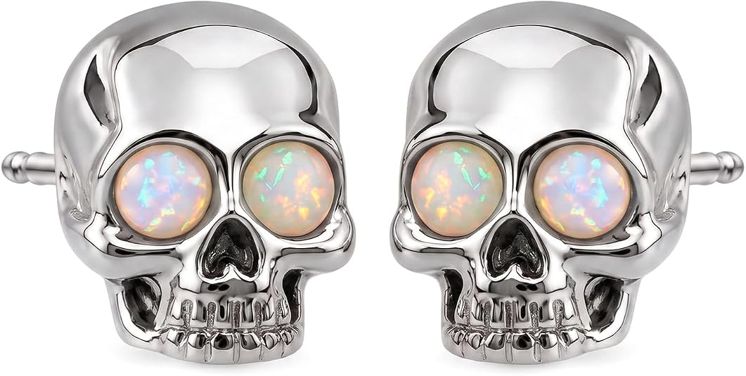 Skull Stud Earrings for Women Men Gold Silver Opal Look Jewelry - skull jacket