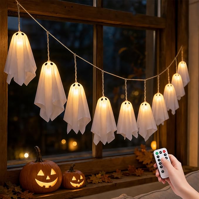 Halloween Ghost String Lights, 10 LED with Remote Control
