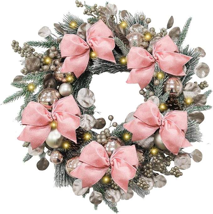 24 inch Christmas Wreath，Artifical Christmas Door Wreaths,Pink Wreaths - skull wreath