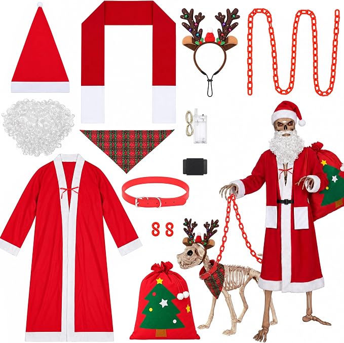 12 Pcs Christmas 12 Ft Skeleton and 7 Ft Skeleton Dog Outfits Accessories - skeleton