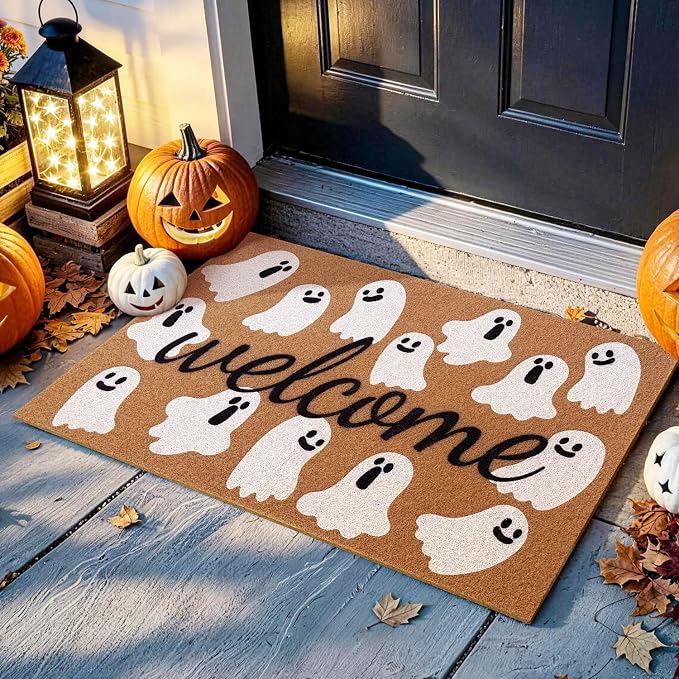 Halloween Door Mat, Non Slip Front Welcome Mat Outdoor Indoor 17x30 - skull floor mat