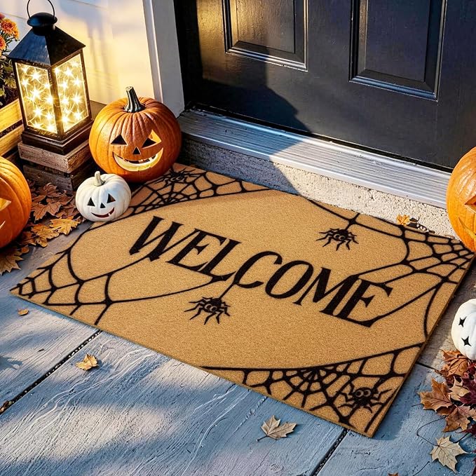 Halloween Door Mat, Non Slip Front Welcome Mat Outdoor Indoor 17x30 - skull floor mat