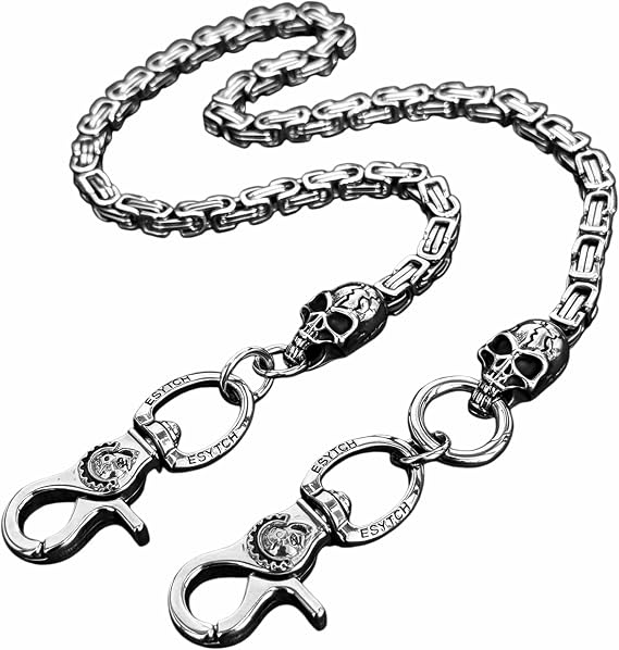 Heavy Skull Wallet Chain For Men, Stainless Steel Gothic Punk Jean Trouser Key Chain, Hip Hop Rock Waist Chain For Motorcycle Rider, Halloween Cosplay - skull wallet