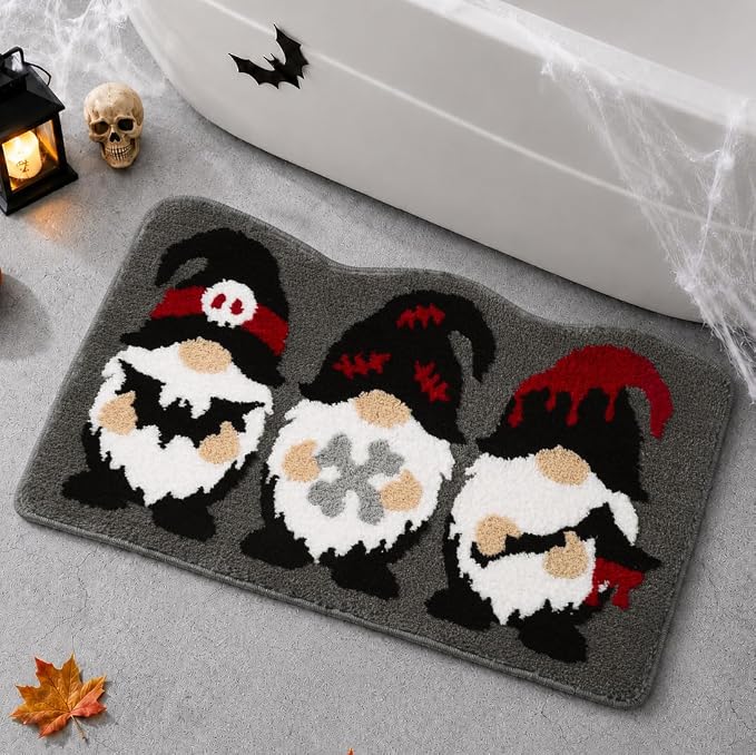 Halloween Unique Gnome Bathroom Rug, Red and Black, 31″ x 19″