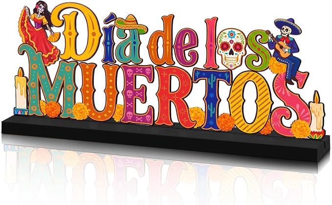 Tondiamo Day of The Dead Table Decorations, Metal Sugar Skull Sign - skull candle