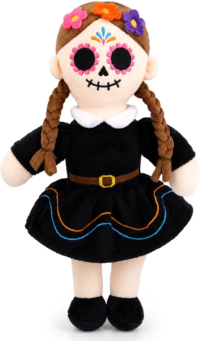 Day of the Dead Plush Doll,Sugar Skull Girl Plush Figure with Braids - skull figurine
