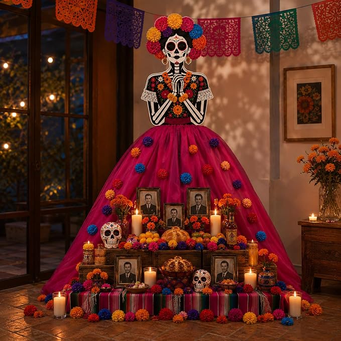 17 Pcs Day of The Dead Altar Decor Ofrenda Dia De Los Muertos - skull plate