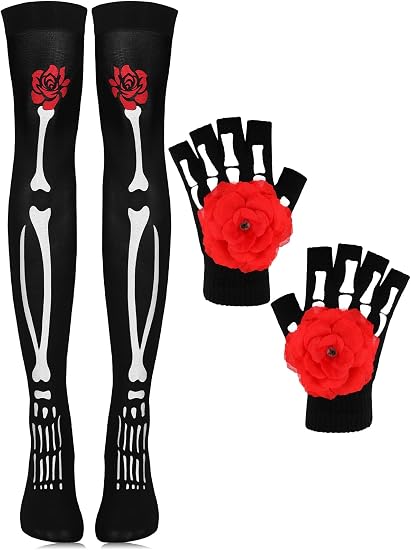 Jansun Skeleton Tights and Gloves Set Halloween Skeleton Costume - sugar skull costume