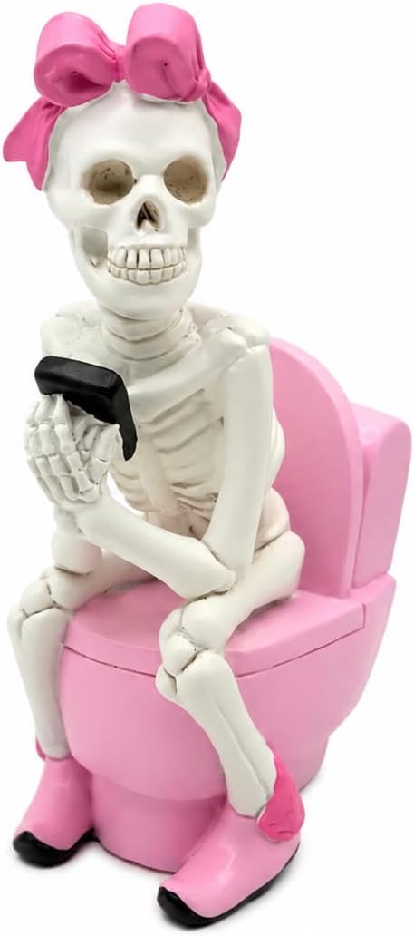 Halloween Decorations Indoor Resin Figurine (Pink Skeleton Bathroom Break) - skeleton