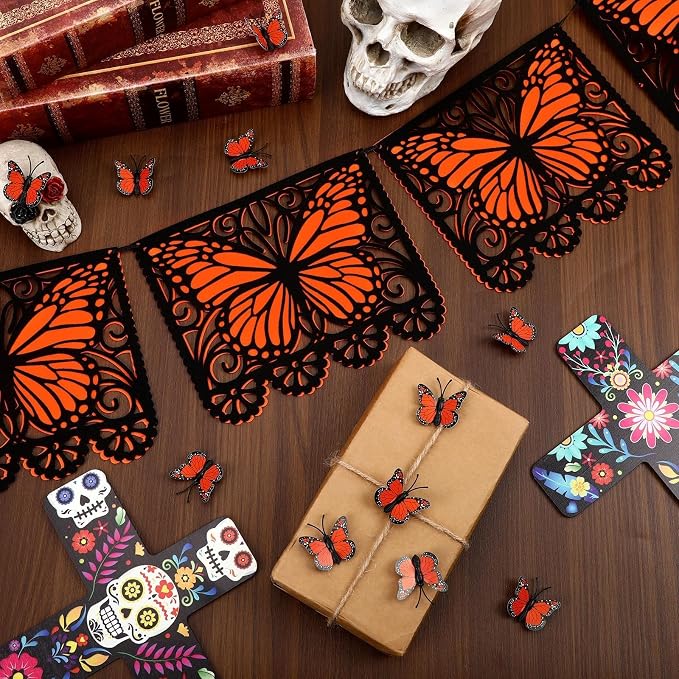Monarch Butterfly Banner and 3D Monarch Butterfly Wall Stickers - skull sticker