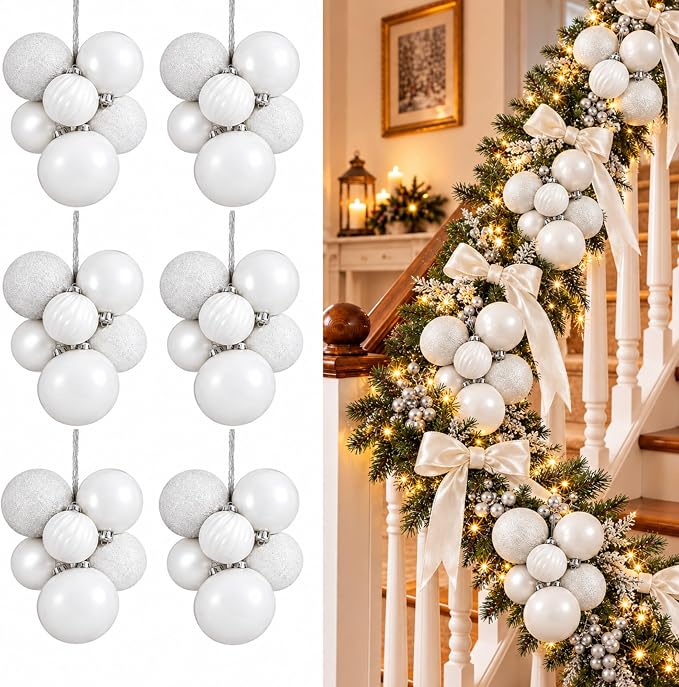 Soulchen 6 Set Christmas Ball Clusters Ornaments,Classic,White - skull wreath