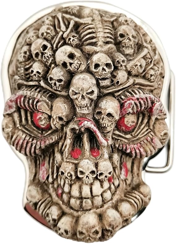 3D Multi Skull Skeleton Belt Buckle, Vintage Gothic Horror Bone Pattern Belt Buckle for Men, Western Punk Rock Biker Heavy Metal Cowboy Belt Buckle, Cool Halloween Costume Accessory - skull wallet