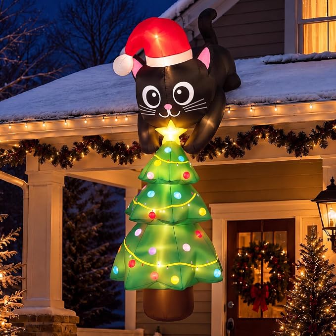 Soulchen 7ft Cat Christmas Inflatable Roof Hanging Outdoor Decorations - skull inflatable