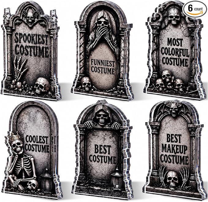 Mifoci 6 Pcs Acrylic Halloween Tombstone Trophy Awards for Costume Contest - sugar skull costume