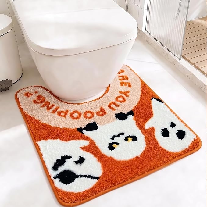 Halloween Ghost U Shaped Toilet Rug, Soft Plush Non Slip Washable Bathroom Rug, Absorbent Contour Bath Mat for Toilet Base, Spooky Fall Bathroom Decor 22" x 20" - skull toilet mat