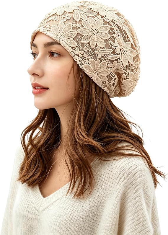 Crochet Skull Cap Floral Slouchy Beanie Hat for Women, Knitted Handmade - skull hat