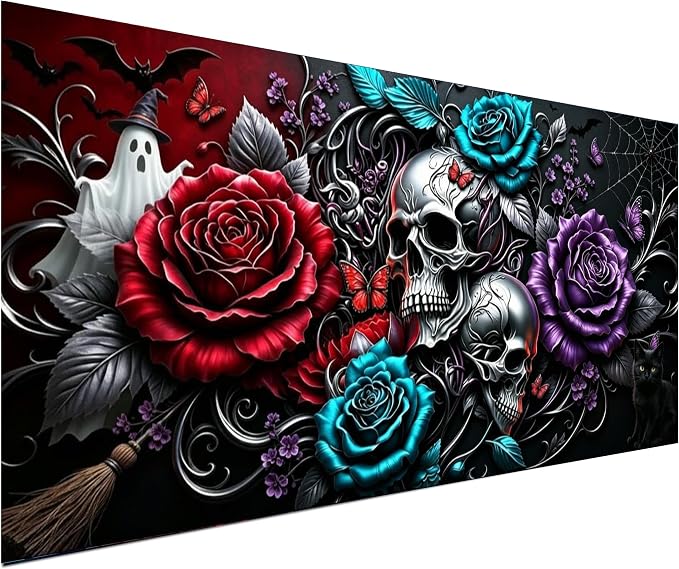 NFDPFUN Gothic Skull Rose Halloween Diamond Painting Kit,Diamond Art Kits - skull painting
