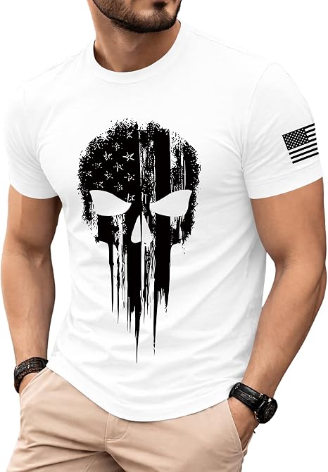 KESIHAN Men's American Flag Skull Graphic T Shirt Vintage USA Retro Tee - skull tshirt