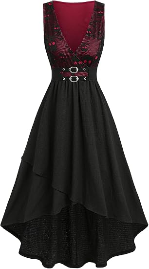 LUNARA Womens Halloween Dress Gothic Surplice Skull Party Dress - skull jacket