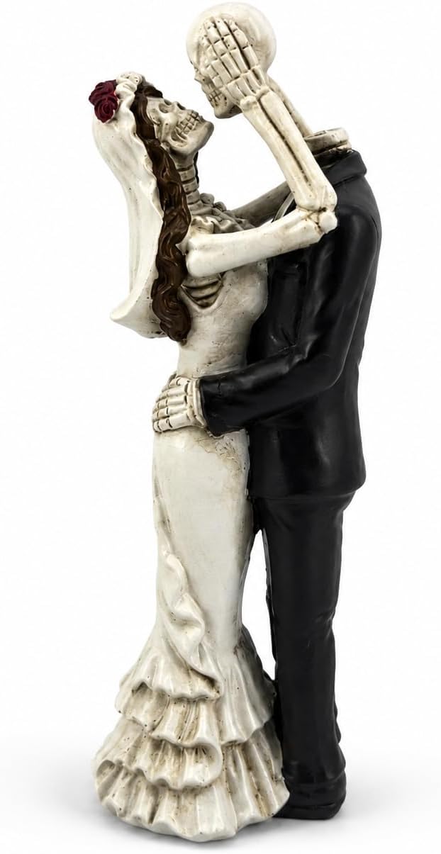 iStatue Skeleton Bride and Groom Figurine Cake Topper, Resin Gothic Wedding Couple Statue for Halloween Day of the Dead Decor | Spooky Romantic Wedding Tabletop Decoration, (Small, Dancing) - skull figurine