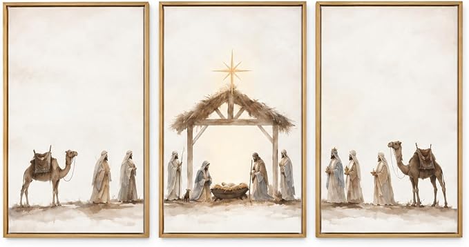 3-Piece Christmas Nativity Wall Art, Framed Religious Decor, 24 x 36 in - skull wall art